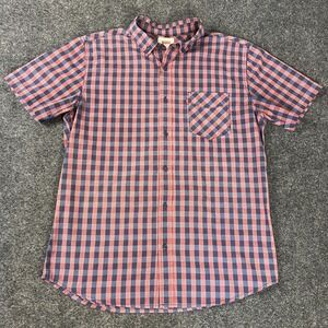 Levis Mens Medium Plaid Short Sleeve Button Up Shirt Red Blue Casual Cotton